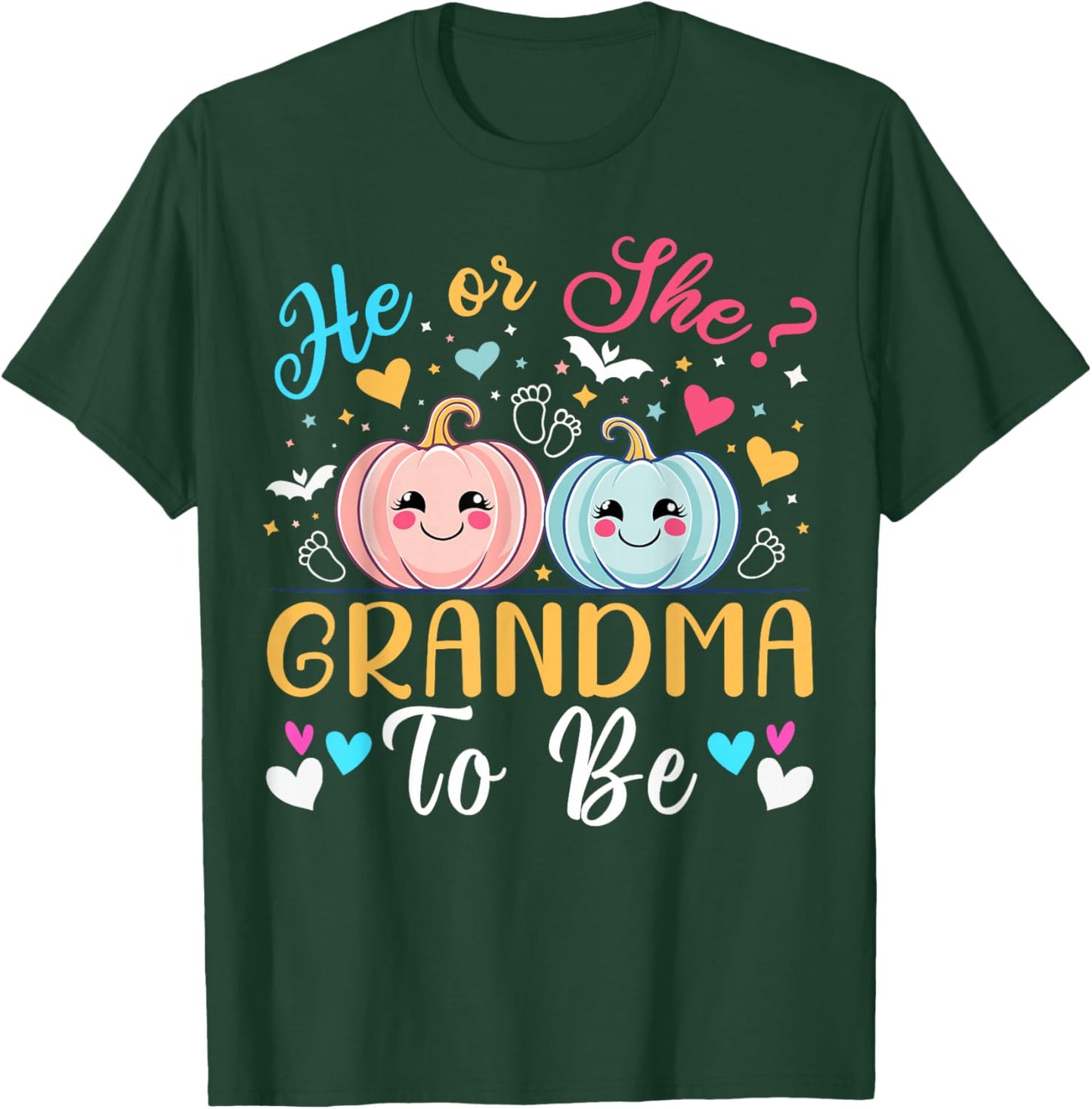 Halloween Gender Reveal He or She Grandma To Be Pumpkin T-Shirt - T-Shirt | Forest