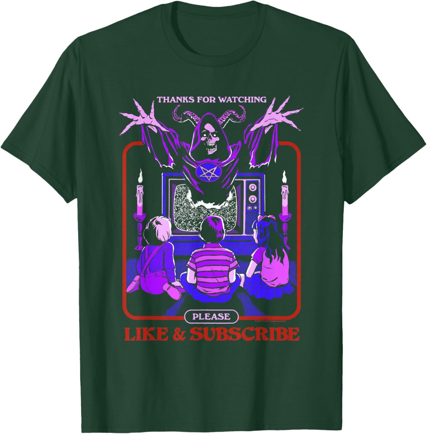 Steven Rhodes Demonic Like and Subscribe Cult Dark Humor T-Shirt - T-Shirt | Forest