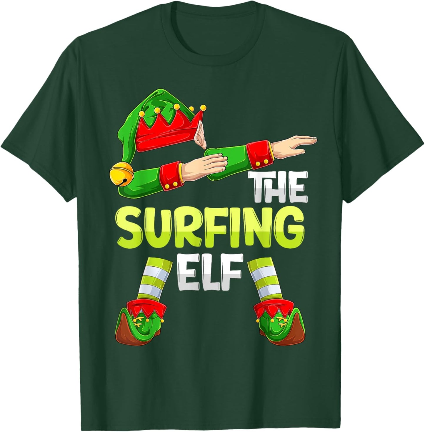 Dabbing Elf Christmas Surfer Surf The Surfing Elf T-Shirt - T-Shirt | Forest