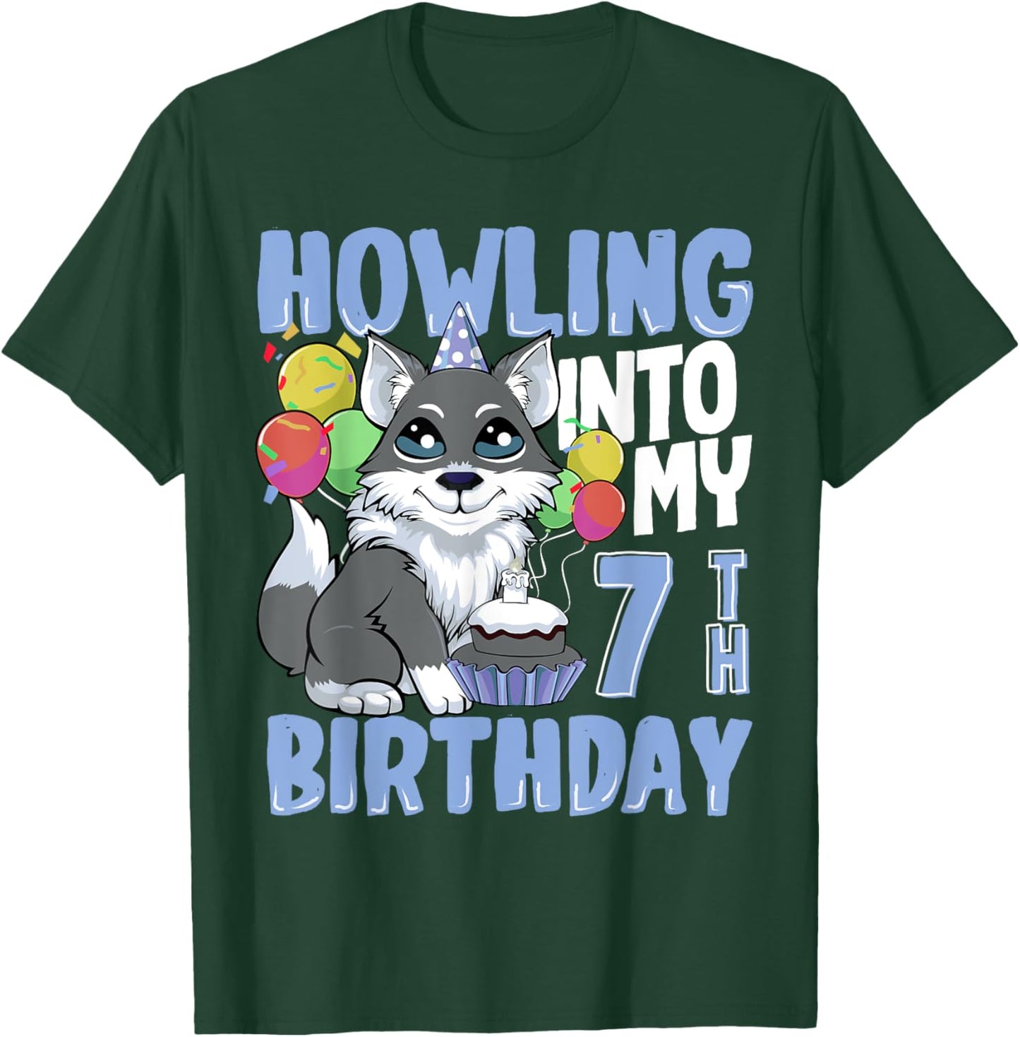 Wolf for 7 Year Old Birthday for 7th Birthday Wolf Kids Boys T-Shirt - T-Shirt | Forest