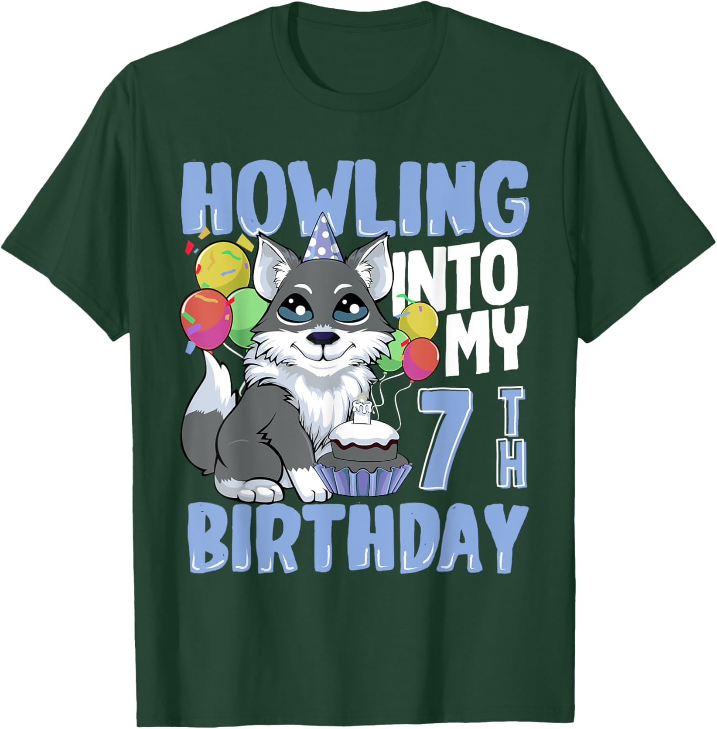 Wolf for 7 Year Old Birthday for 7th Birthday Wolf Kids Boys T-Shirt - T-Shirt | Forest