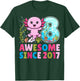 Awesome Since 2017 Cute Axolotl Kids 8th Birthday Party T-Shirt - T-Shirt | Forest