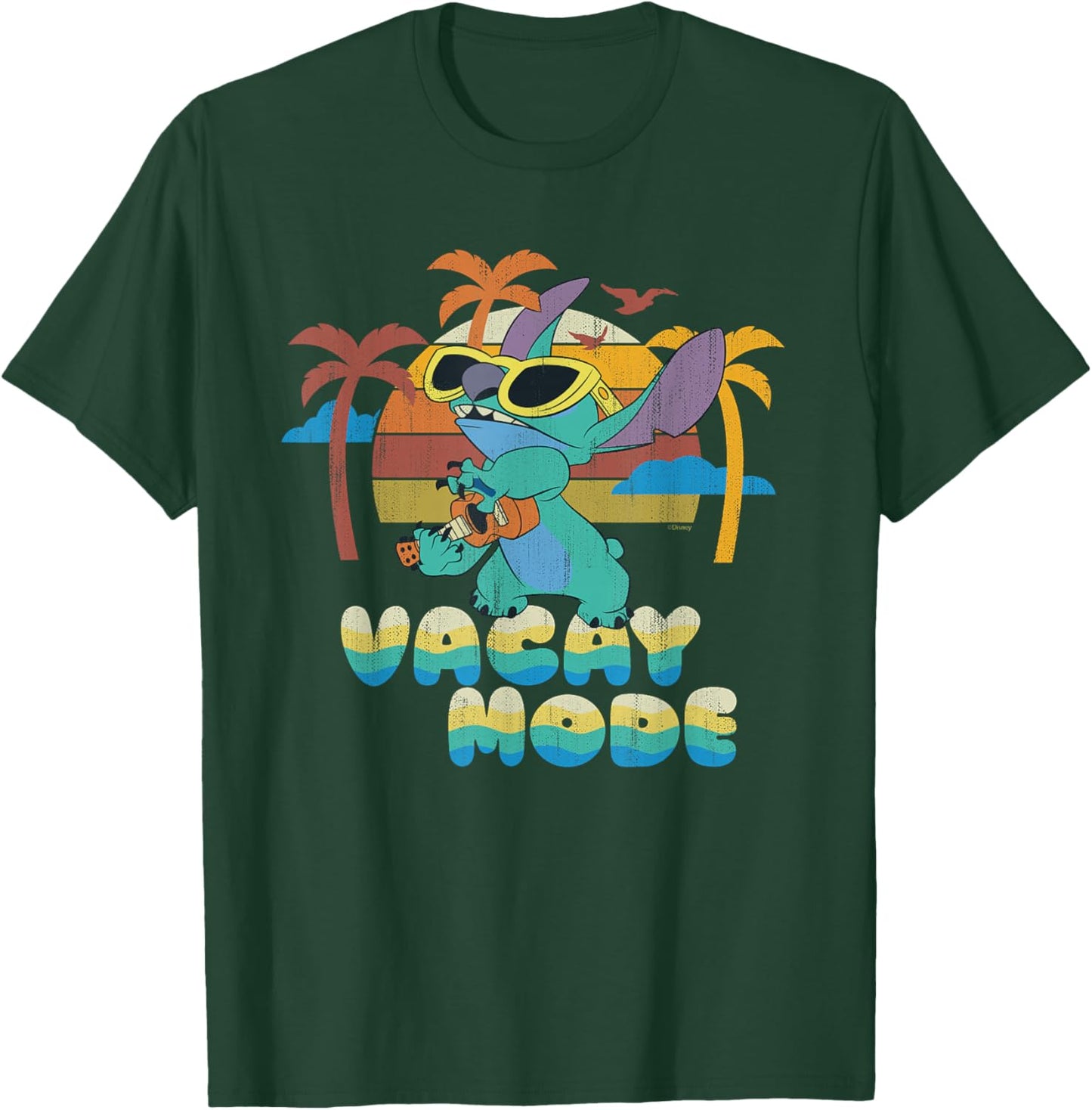 Disney Stitch Island Vacay Mode Retro Distressed T-Shirt - T-Shirt | Forest