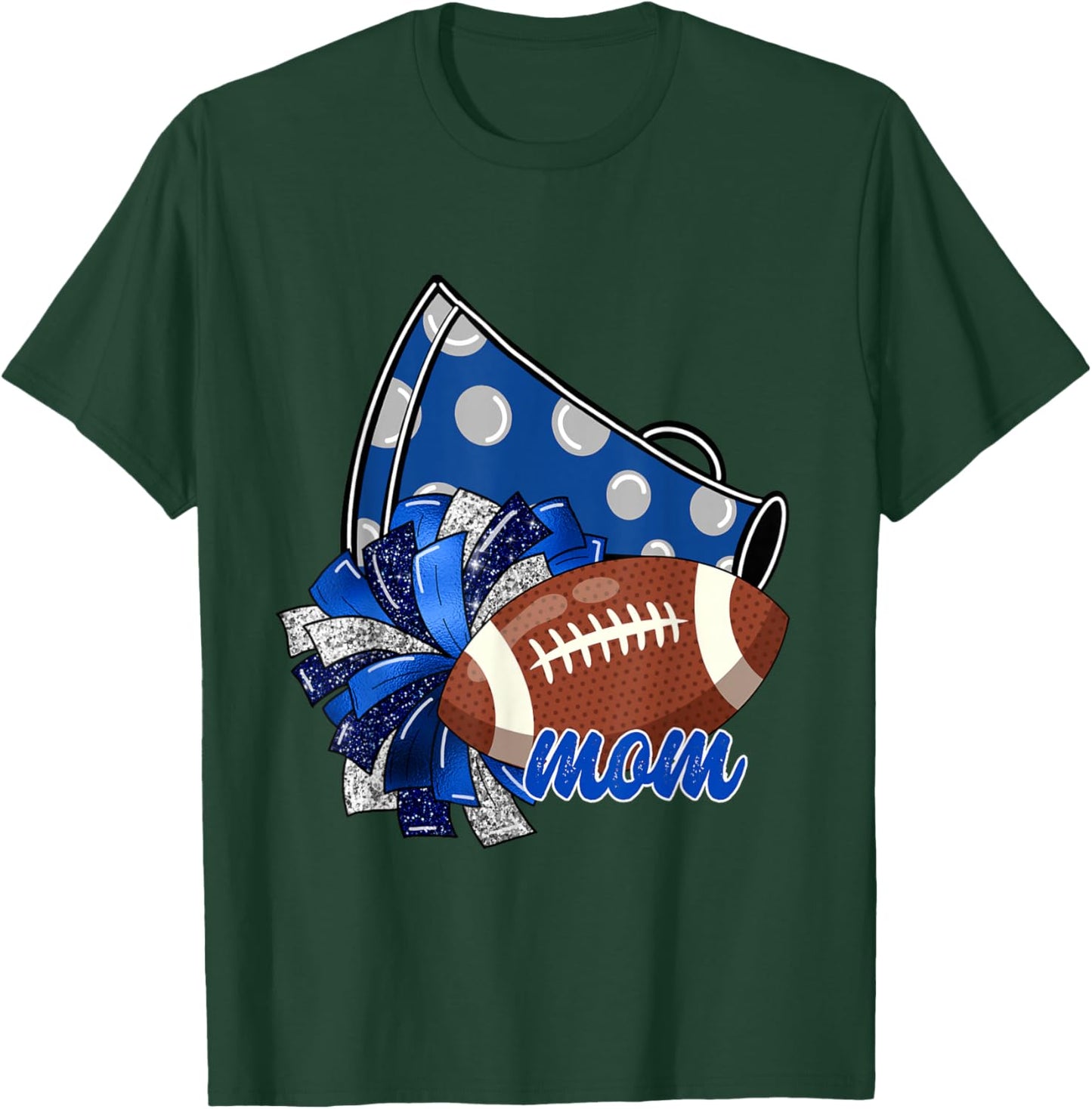 Cheer Mom Shirt, Megaphone Pom Pom Football Blue T-Shirt - T-Shirt | Forest