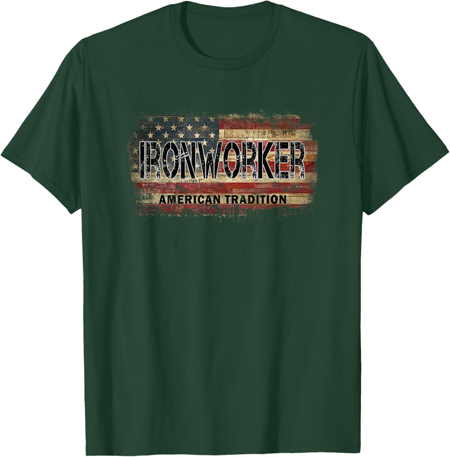 American Flag Vintage Ironworker T-Shirt - T-Shirt | Forest