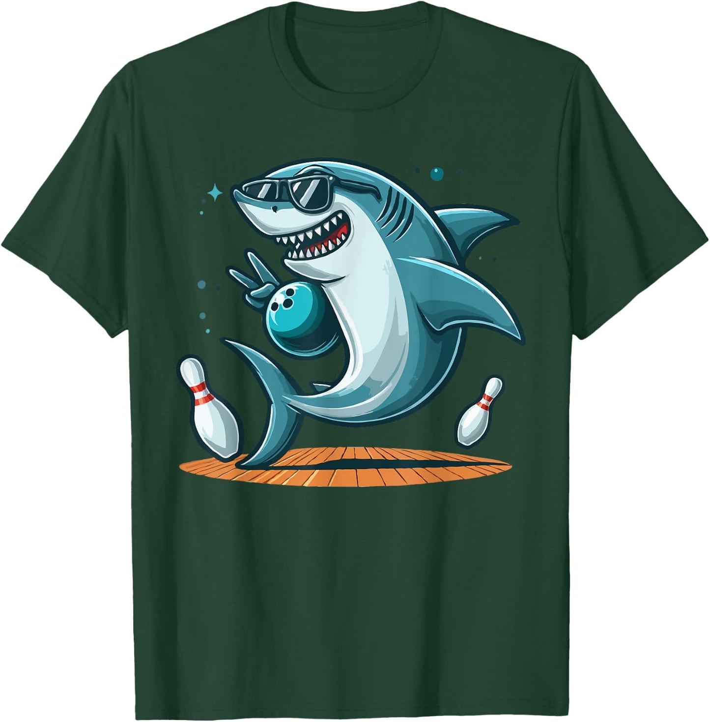 Funny Bowling Graphic Shark Bowling Design Funny Bowling T-Shirt - T-Shirt | Forest