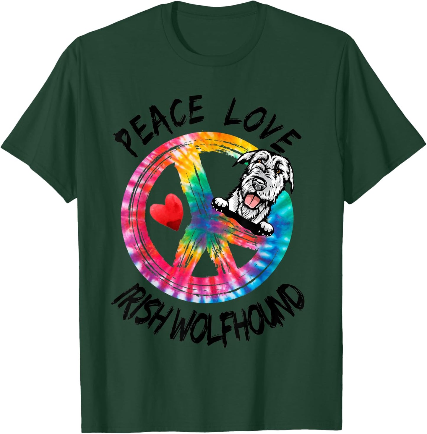Peace Love Irish Wolfhound Tie Dye Rainbow Dog Lover Gifts T-Shirt - T-Shirt | Forest