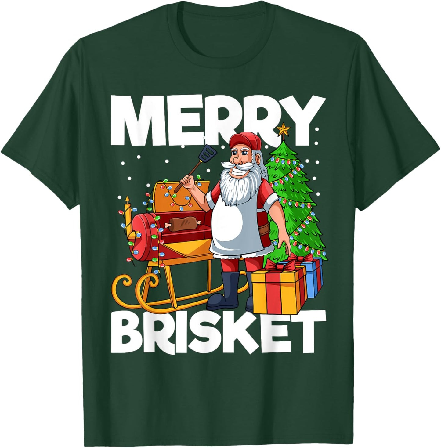 Merry Brisket Christmas in July Santa BBQ Smoker Smoking T-Shirt - T-Shirt | Forest