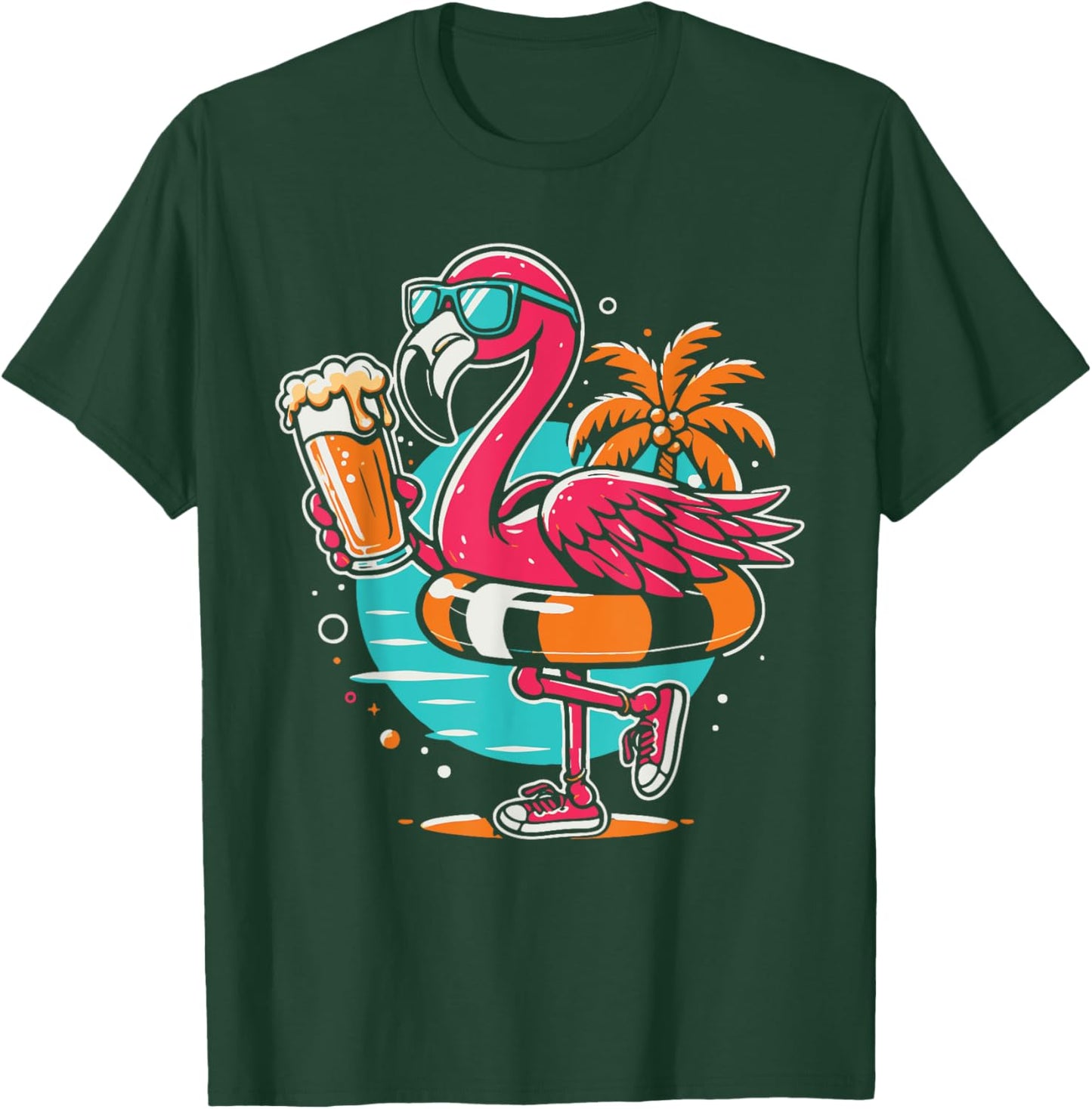 Flamingo Beer Drinking Beach Summer Swimming Women T-Shirt - T-Shirt | Forest