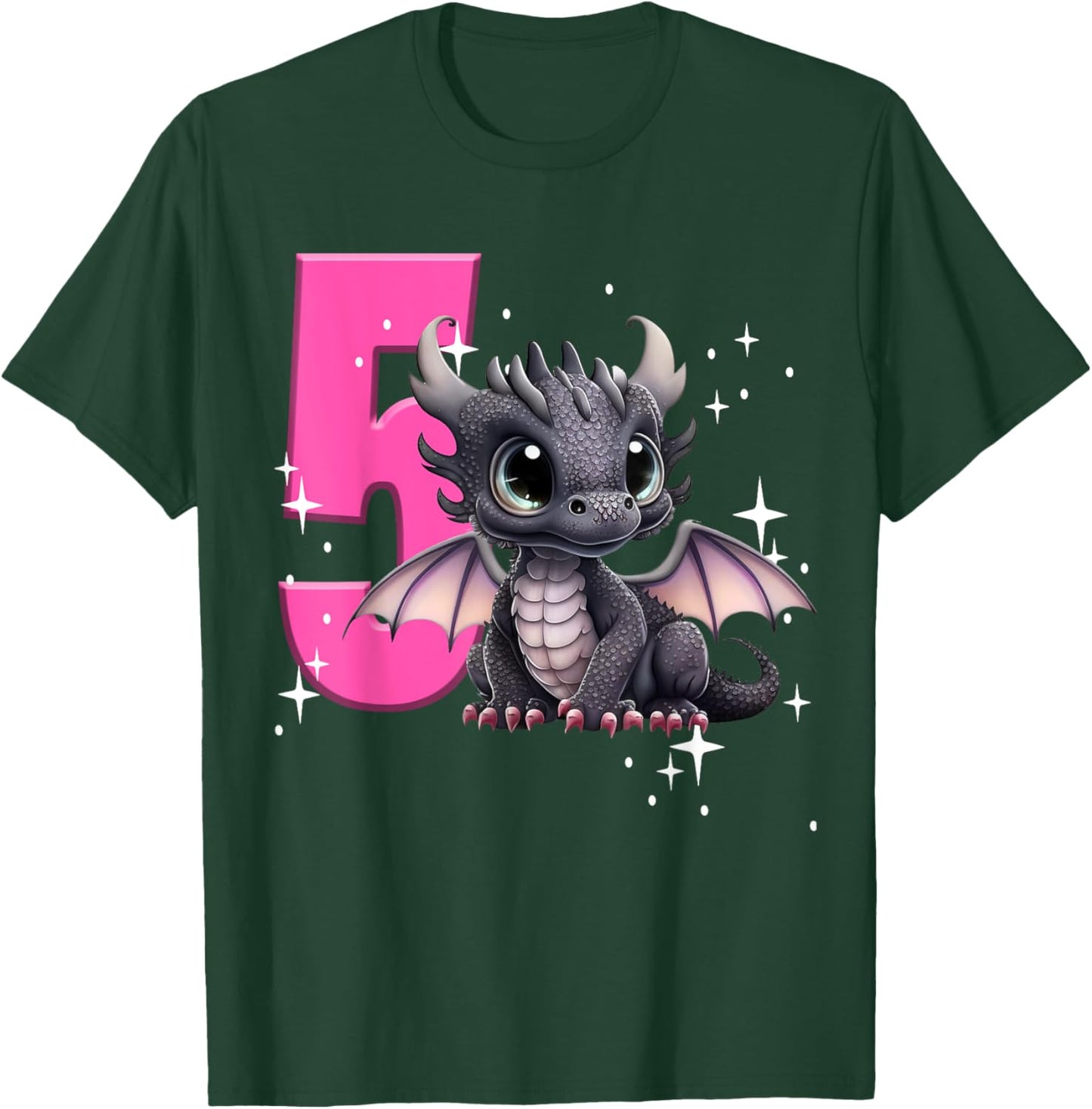 5th Birthday Shirt Dragon Party Birthday Girl Pink Five 5 T-Shirt - T-Shirt | Forest