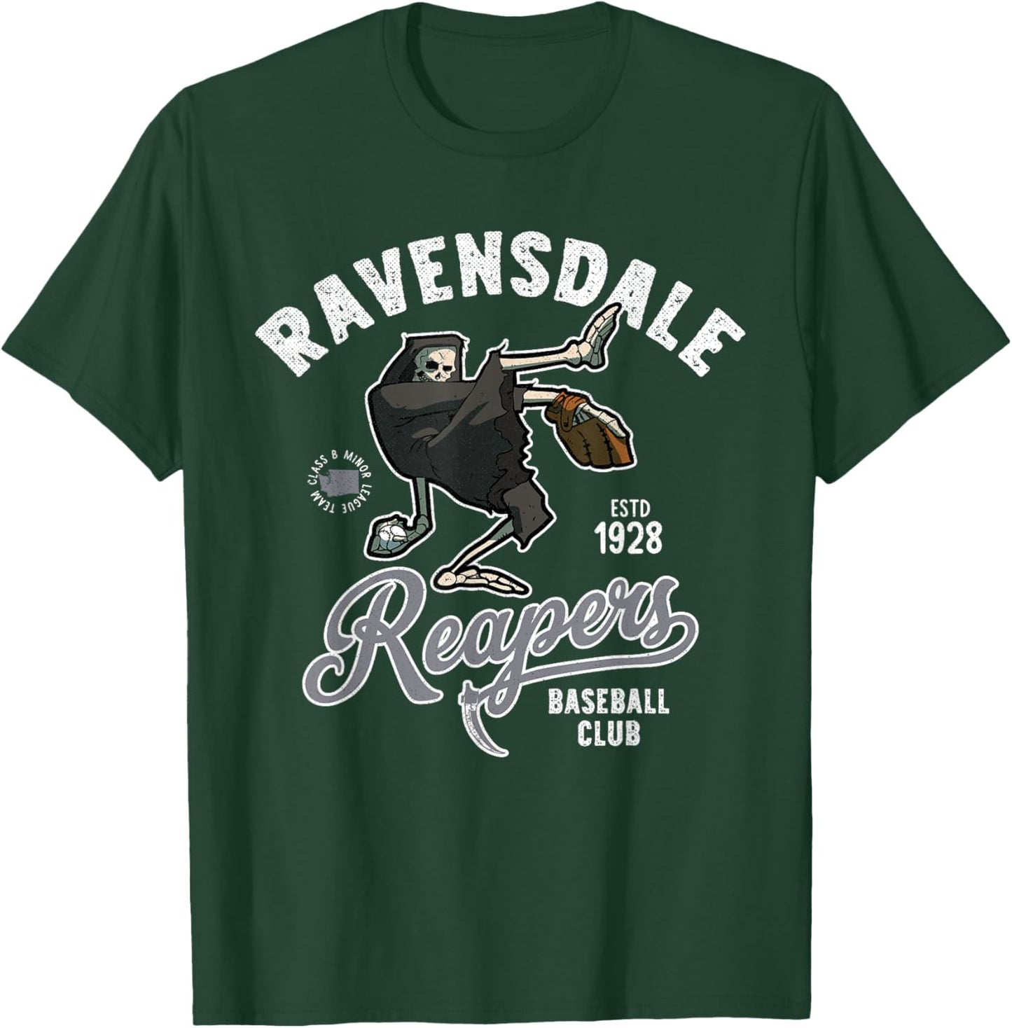Ravensdale Grim Reapers Retro Minor League Baseball Team T-Shirt - T-Shirt | Forest