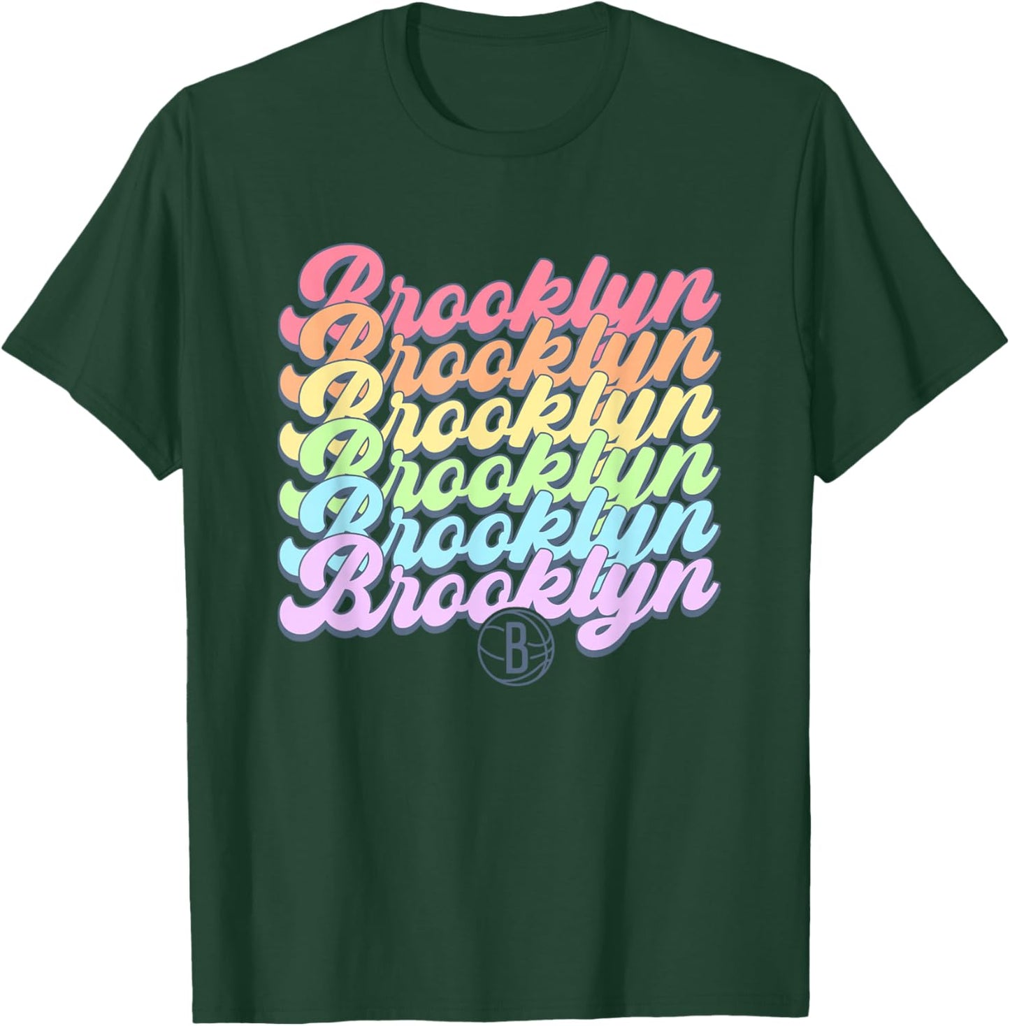 NBA Brooklyn Nets Pastel Rainbow Pride Stack T-Shirt - T-Shirt | Forest