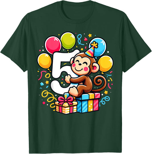 Bday fifth Boys, Girls, Kids age five 5th birthday Monkey T-Shirt - T-Shirt | Forest