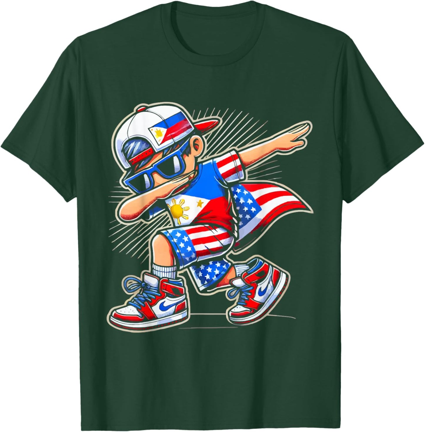 Half Filipino Half American USA Flag Philippines America T-Shirt - T-Shirt | Forest