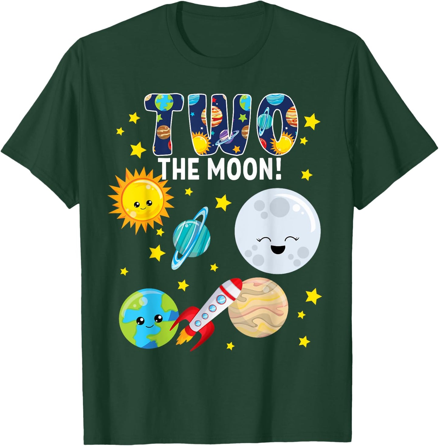 Two The Moon Outer Space 2 Year Old 2nd Birthday Party Space T-Shirt - T-Shirt | Forest