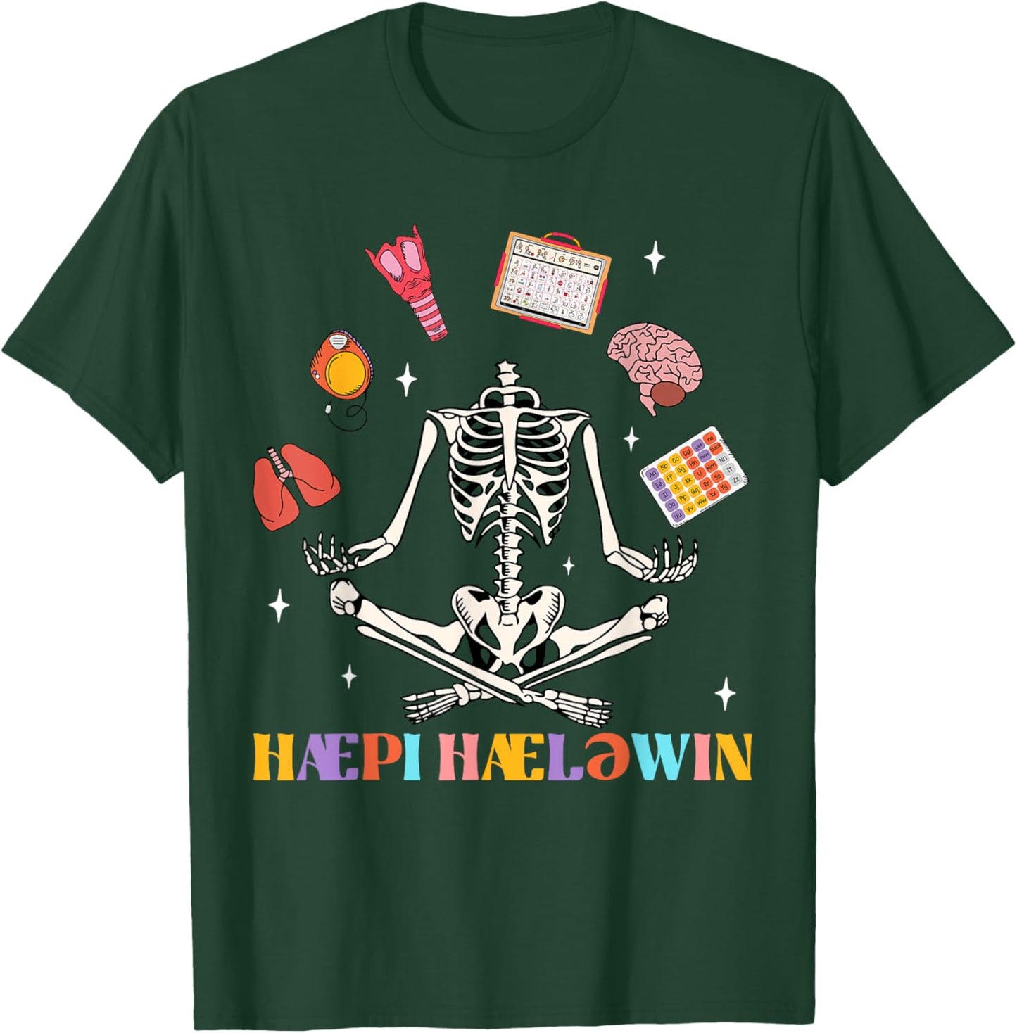 Speech Therapy Therapist SLP Spooky Skeleton Halloween Funny T-Shirt - T-Shirt | Forest