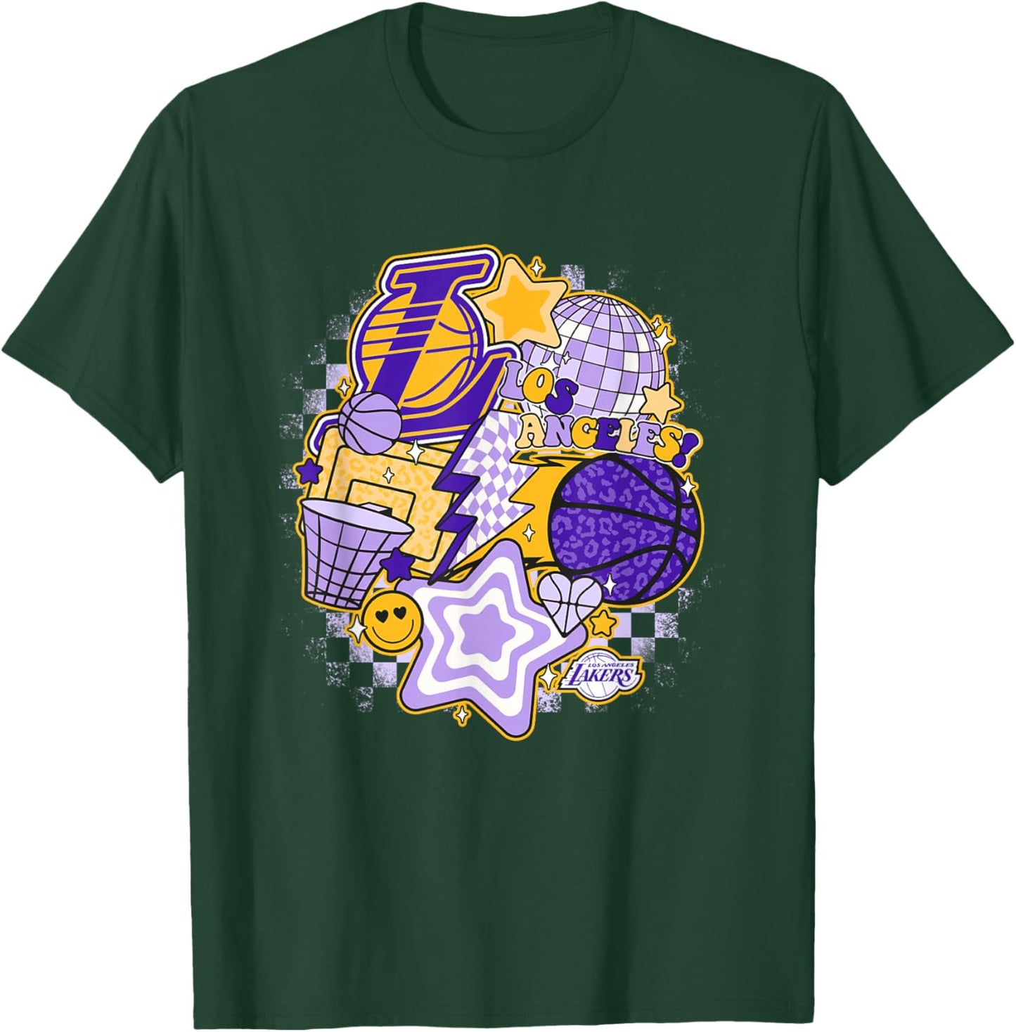 NBA Los Angeles Lakers Psychedelic Basketball Collage , Small, White T-Shirt - T-Shirt | Forest