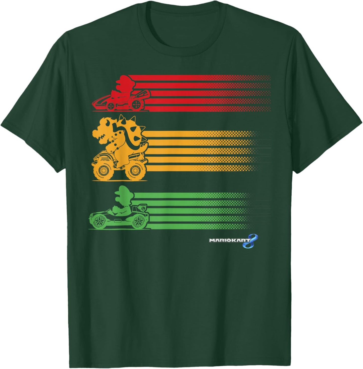 Mario Kart Mario Bowser Yoshi Line Stack T-Shirt - T-Shirt | Forest