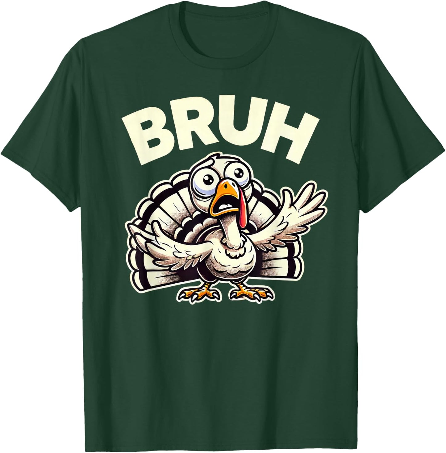 Funny Thanksgiving Turkey Kids Boys Girls Bruh T-Shirt - T-Shirt | Forest
