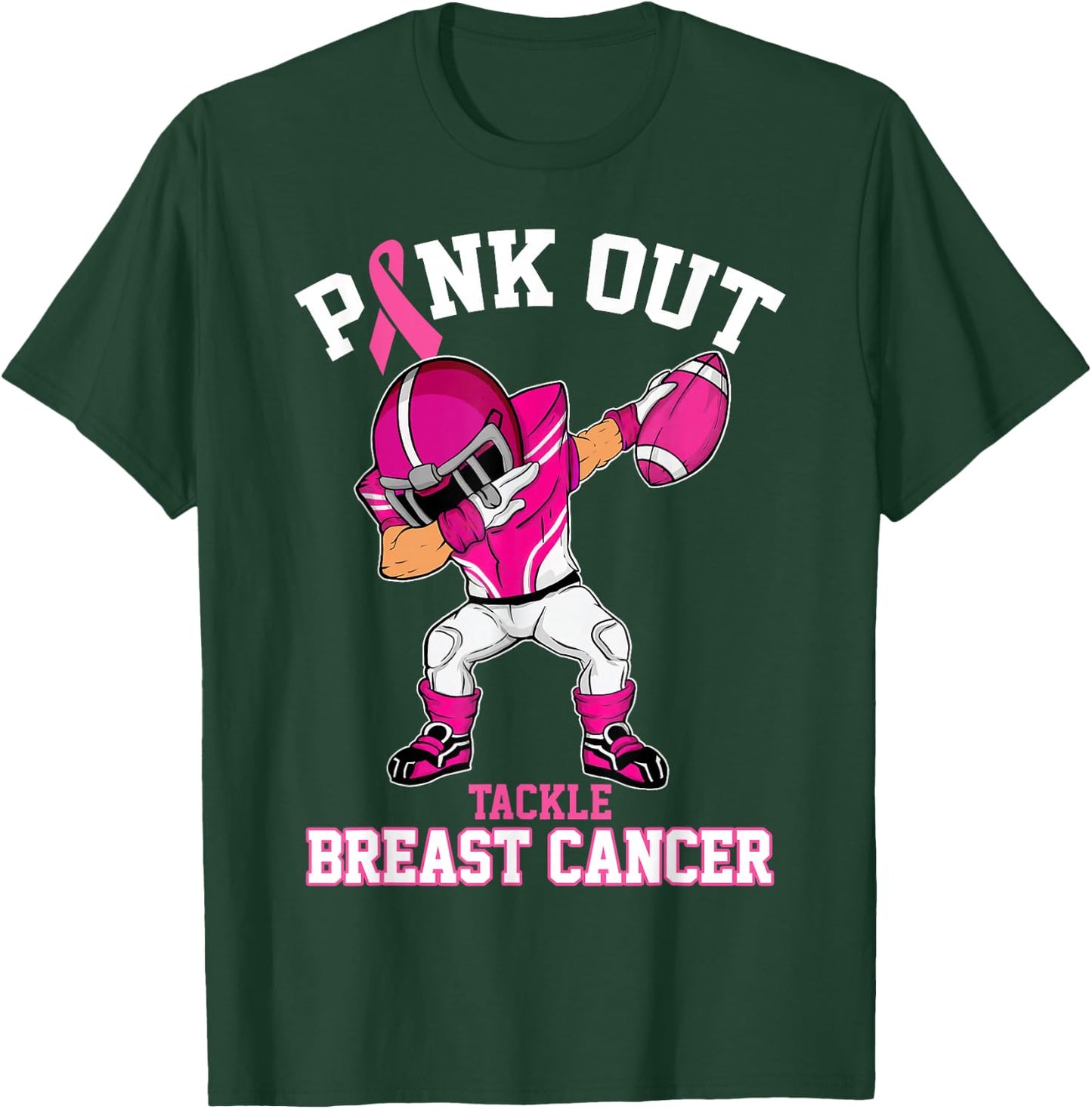 Pink Out Tackle Breast Cancer Awareness Dabbing Football T-Shirt - T-Shirt | Forest