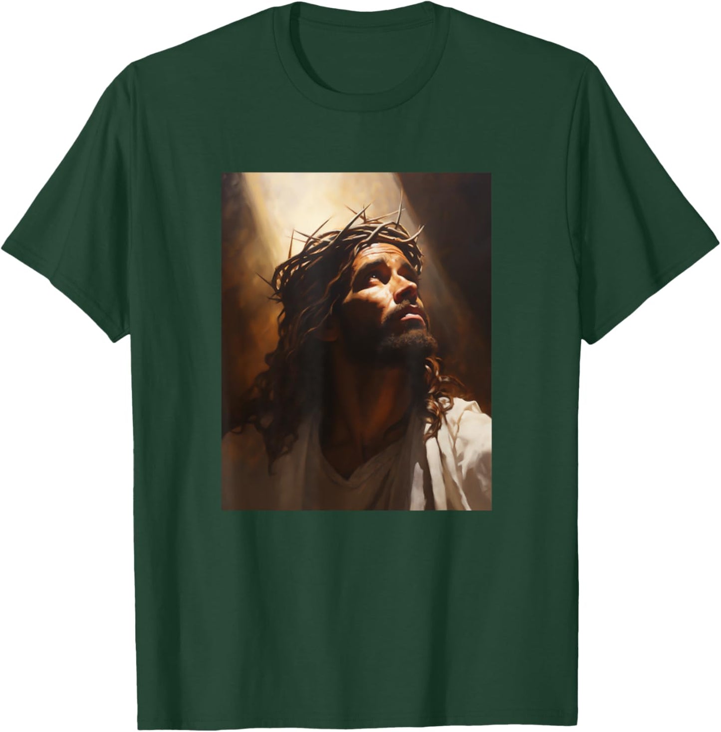Jesus Christ In Light Wearing Crown Of Thorns Face Of Jesus T-Shirt - T-Shirt | Forest