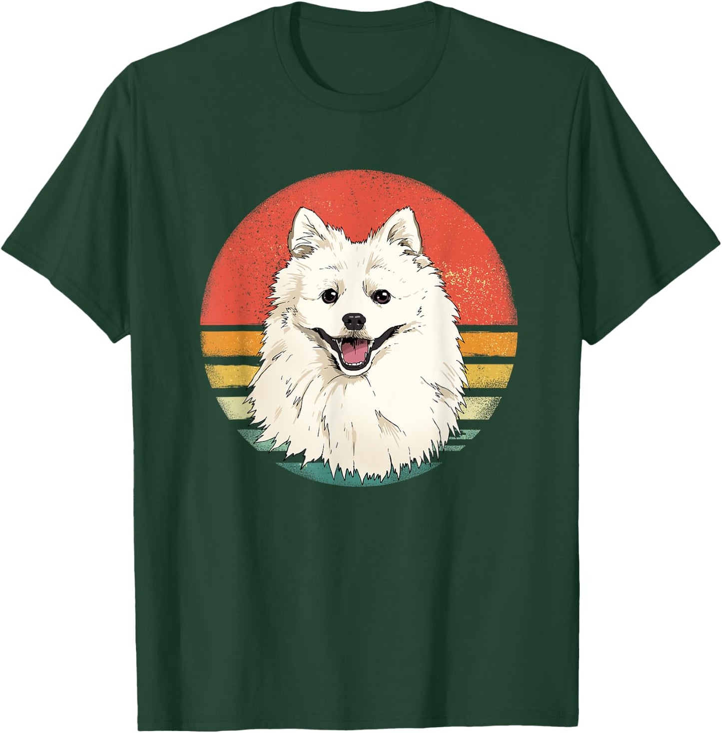Retro American Eskimo Spitz Dog Animal Face Puppy Dog Lover Women Girls Kids T-Shirt - T-Shirt | Forest