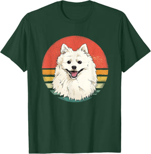 Retro American Eskimo Spitz Dog Animal Face Puppy Dog Lover Women Girls Kids T-Shirt - T-Shirt | Forest