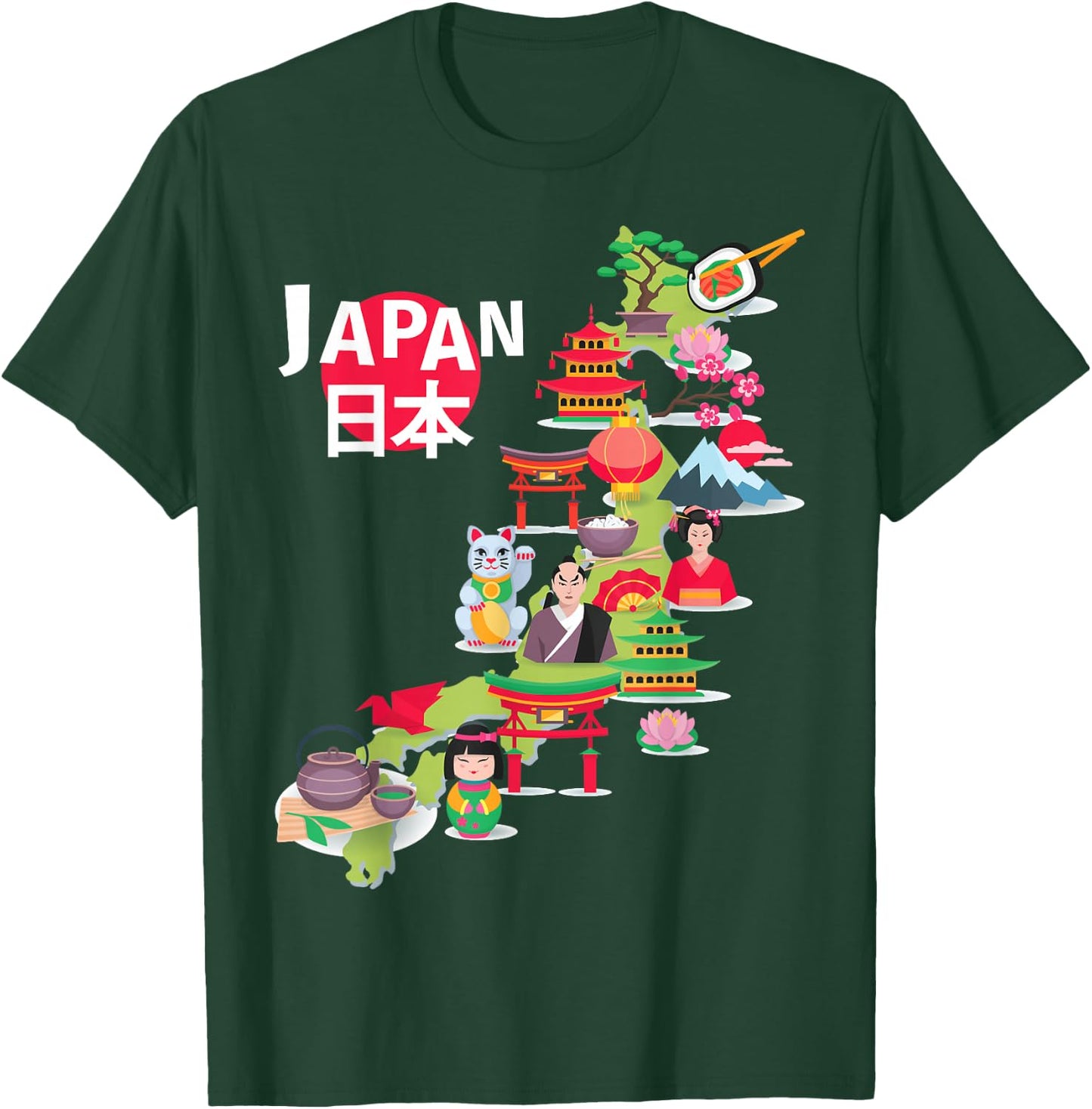 Japanese Flag Travel Map Japanese Pride Okinawa Tokyo Love T-Shirt - T-Shirt | Forest