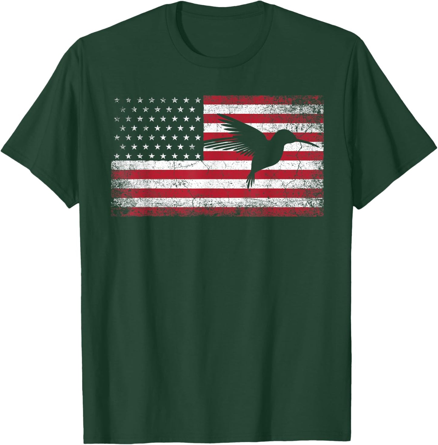 American Flag Hummingbird Bird Lover 4th of July Birding USA T-Shirt - T-Shirt | Forest