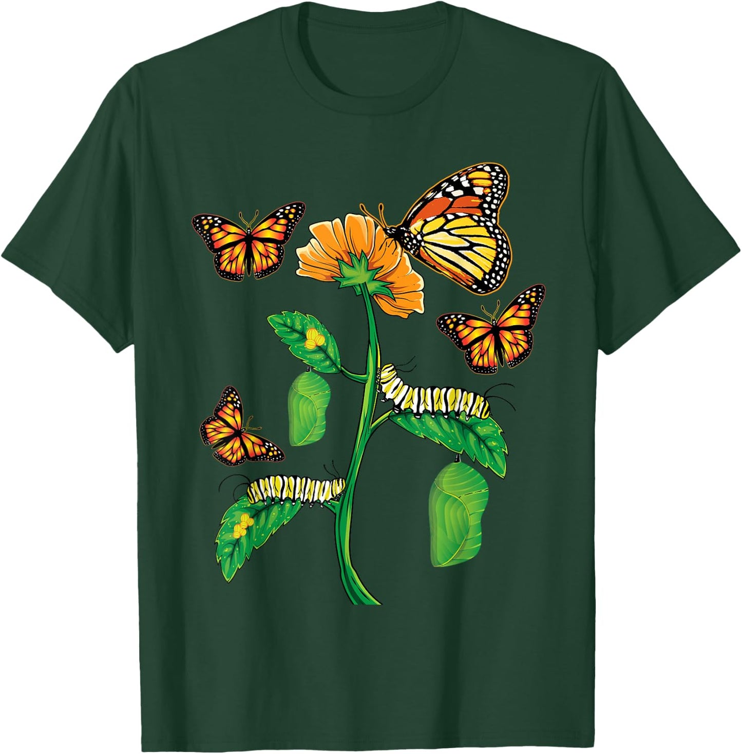 Monarch Butterfly Lover Life Cycle Metamorphosis Caterpillar T-Shirt - T-Shirt | Forest