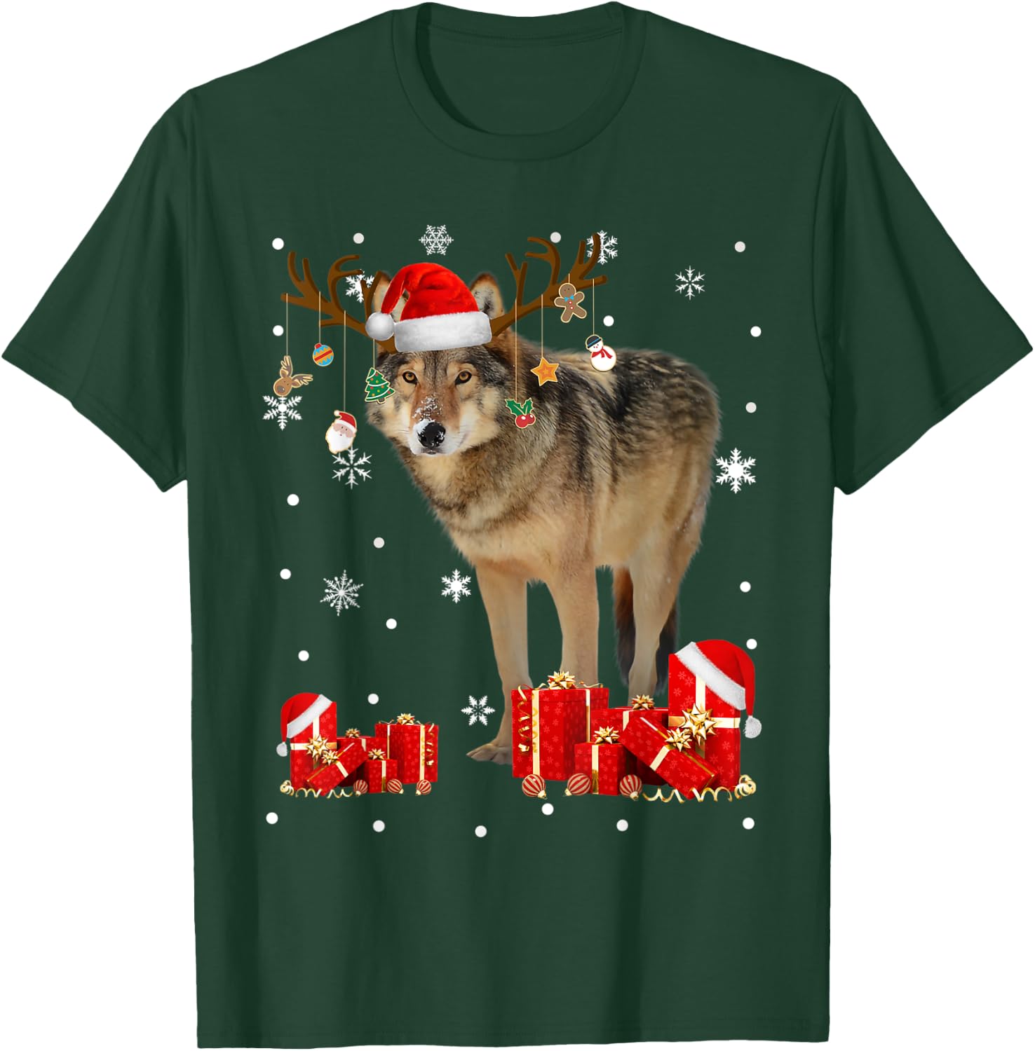 Christmas Wolf Funny Santa Reindeer Wolf Lover Gifts T-Shirt - T-Shirt | Forest