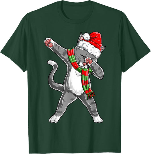 Dabbing Cat Santa Christmas Gift Kids Boys Girls Catmas Xmas T-Shirt - T-Shirt | Forest