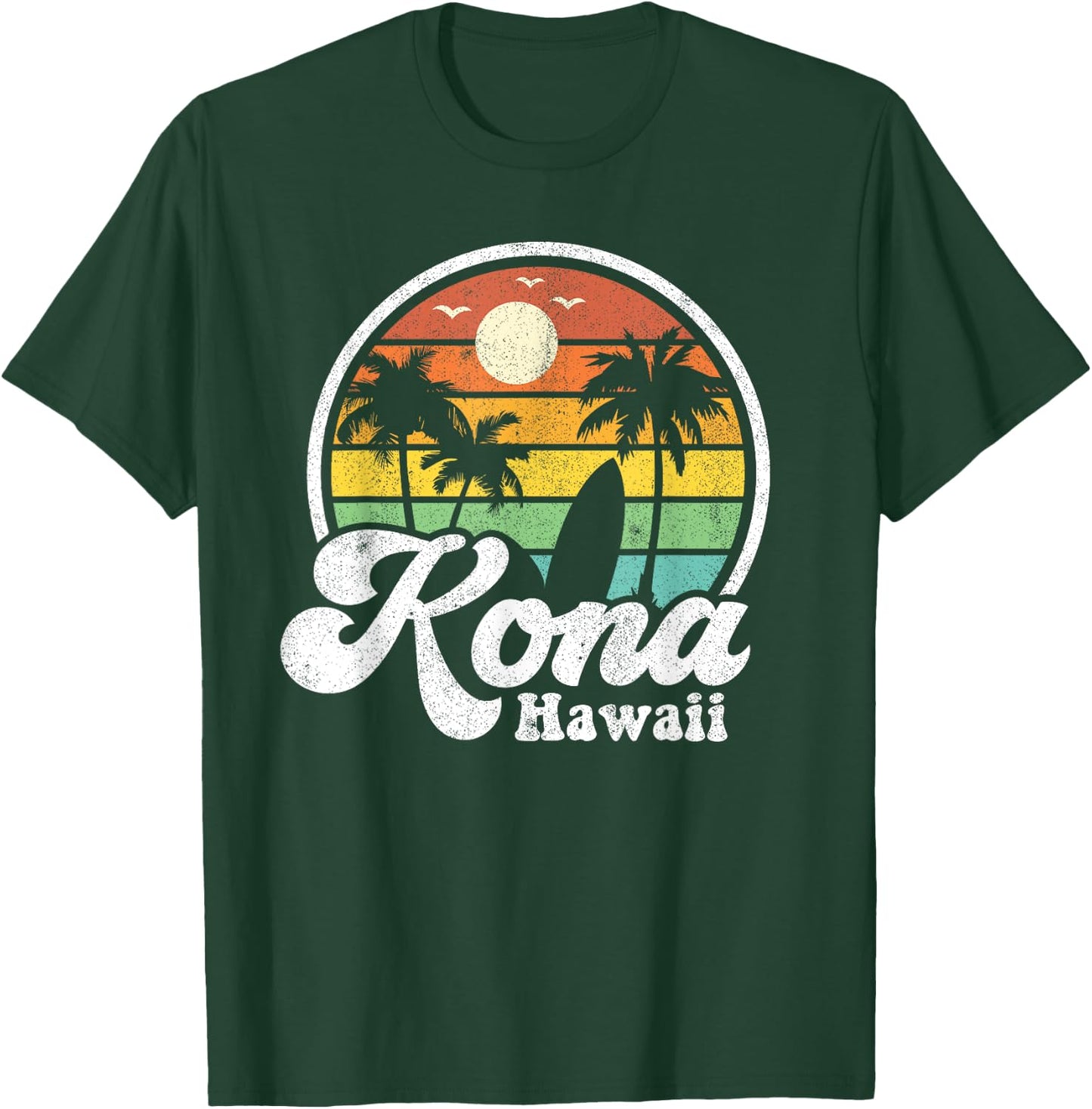 Vintage Kona Beach Hawaii Surf Hawaiian Surfing 70's Gift Men Women Girls Kids T-Shirt - T-Shirt | Forest