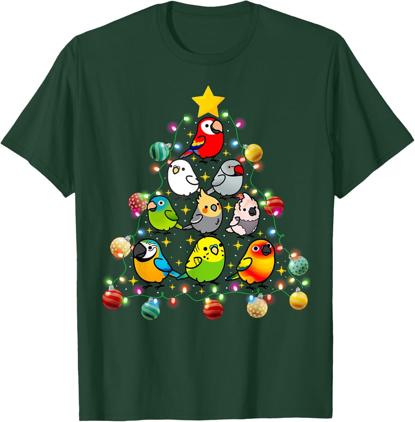Parrot Christmas Light Ornament Tree Xmas Mom Dad Bird T-Shirt - T-Shirt | Forest