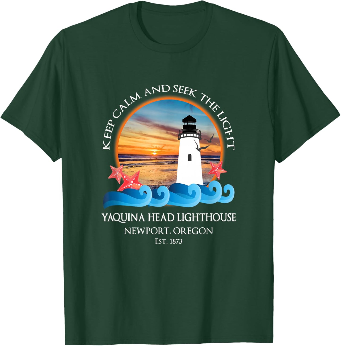 Yaquina Head Lighthouse Newport Oregon Beach Ocean Souvenir T-Shirt - T-Shirt | Forest