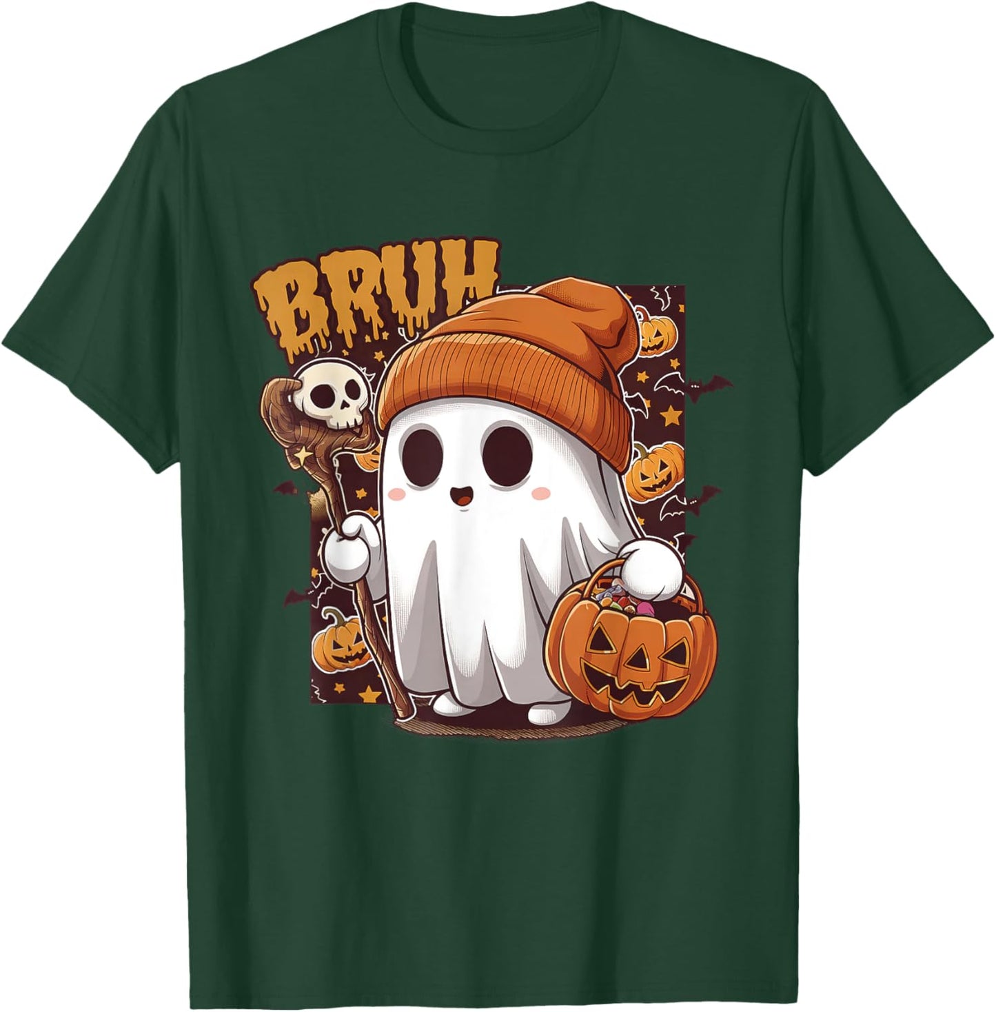 Bruh Ghost Happy Halloween Trick Or Treat Pumpkin Candy Kids T-Shirt - T-Shirt | Forest