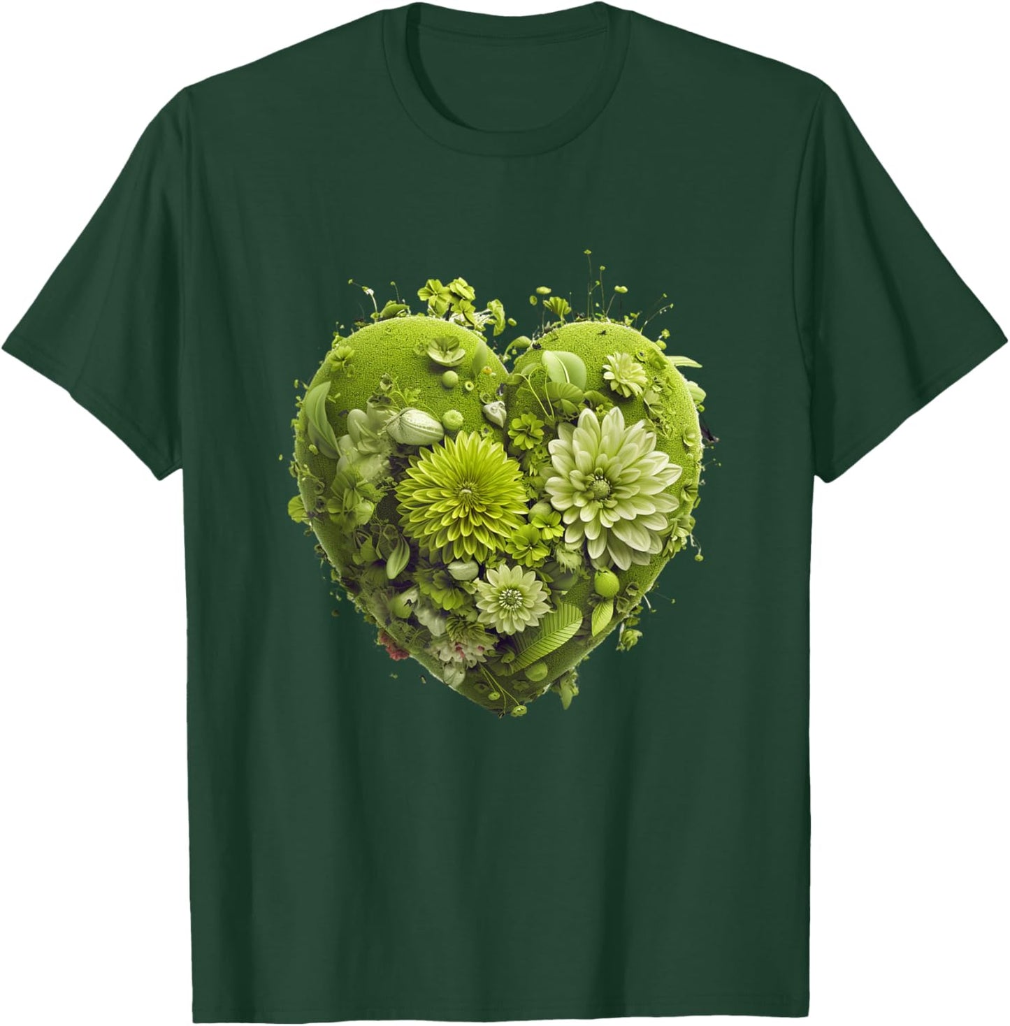 Cute Lime Green Heart Graphic Made of Flowers Girl T-Shirt - T-Shirt | Forest