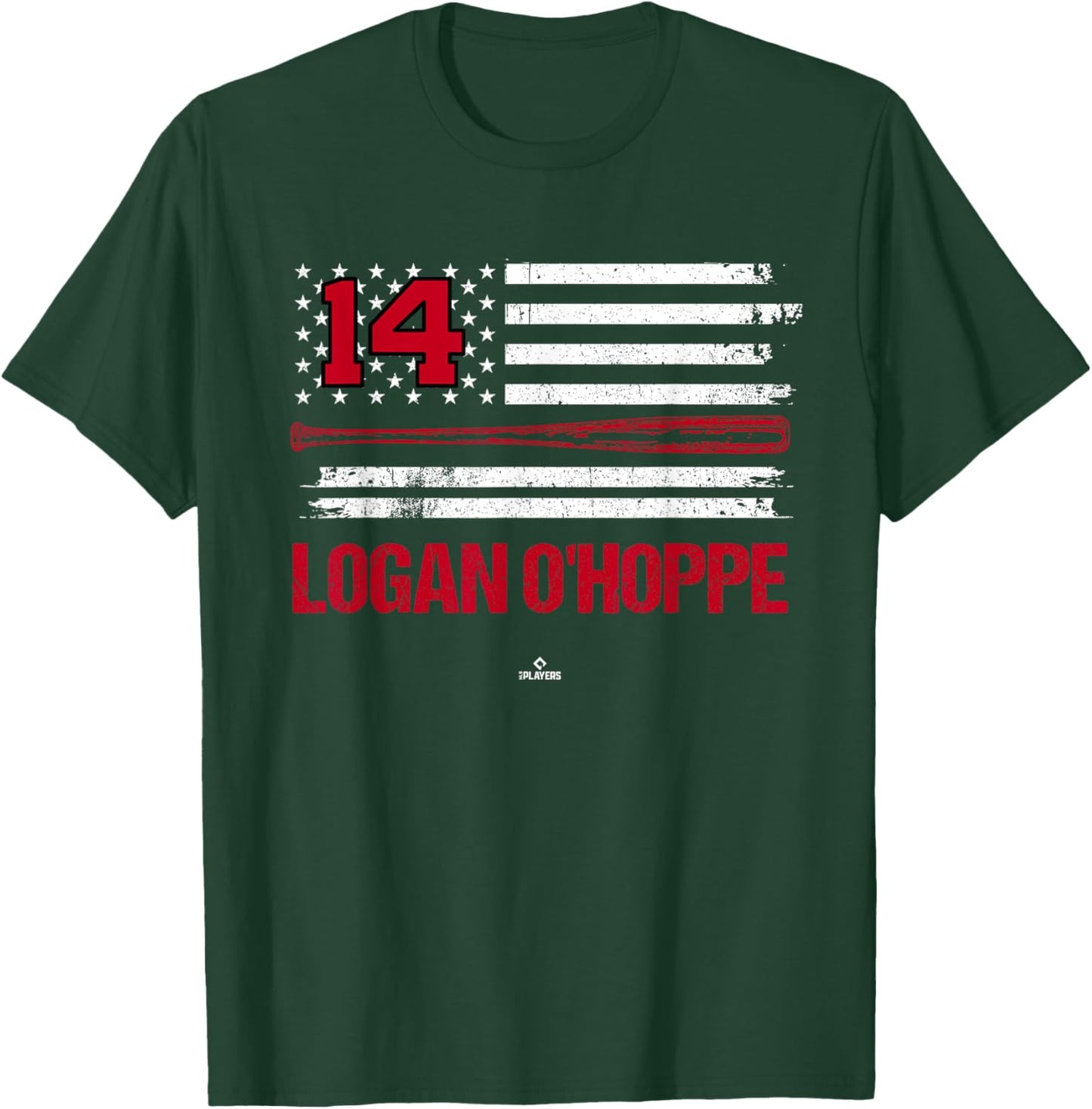 USA Flag Bat Logan O'Hoppe Los Angeles Baseball MLBPA T-Shirt - T-Shirt | Forest