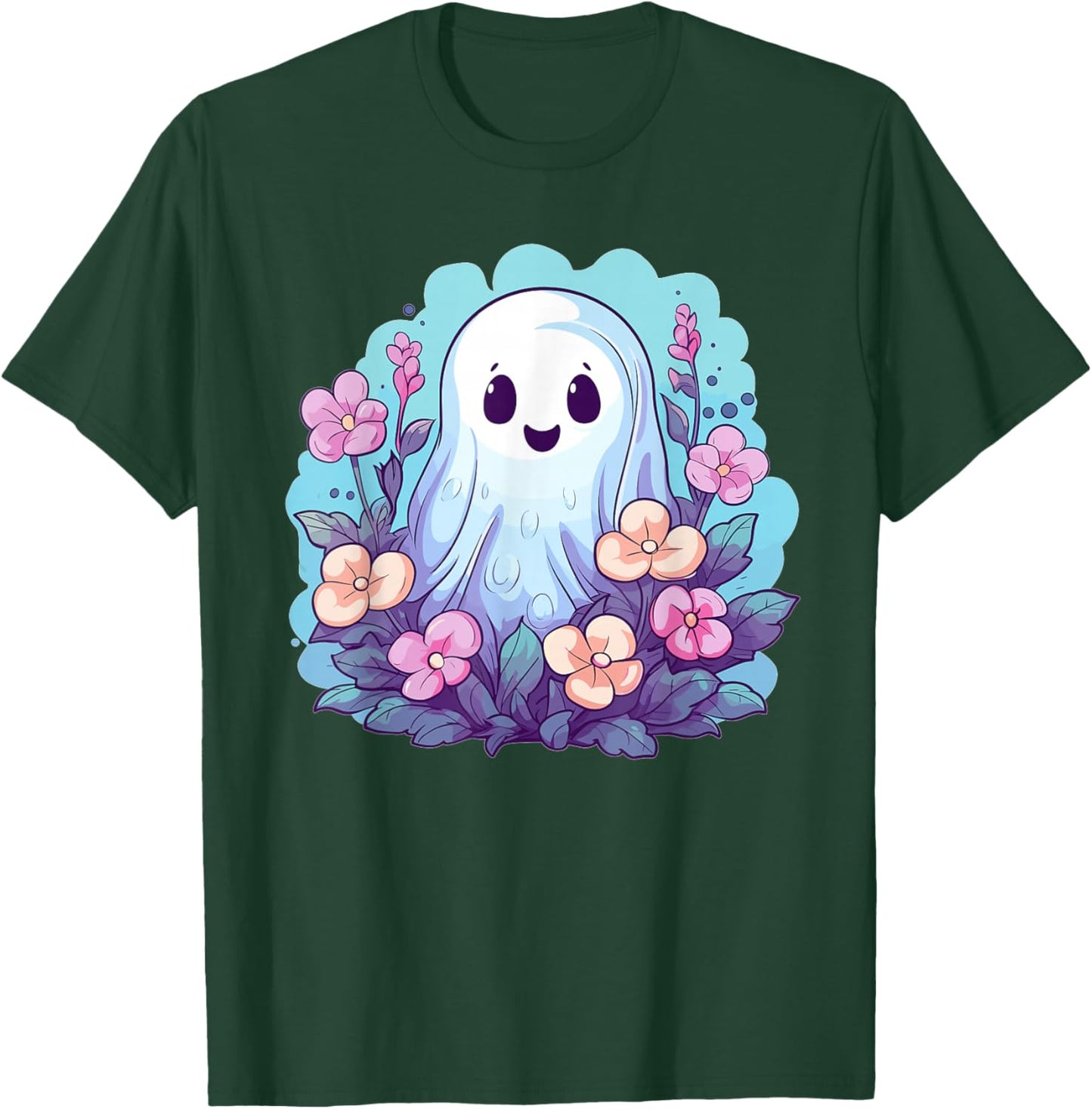 Cute Ghost With Flowers I Kids Ghost T-Shirt - T-Shirt | Forest