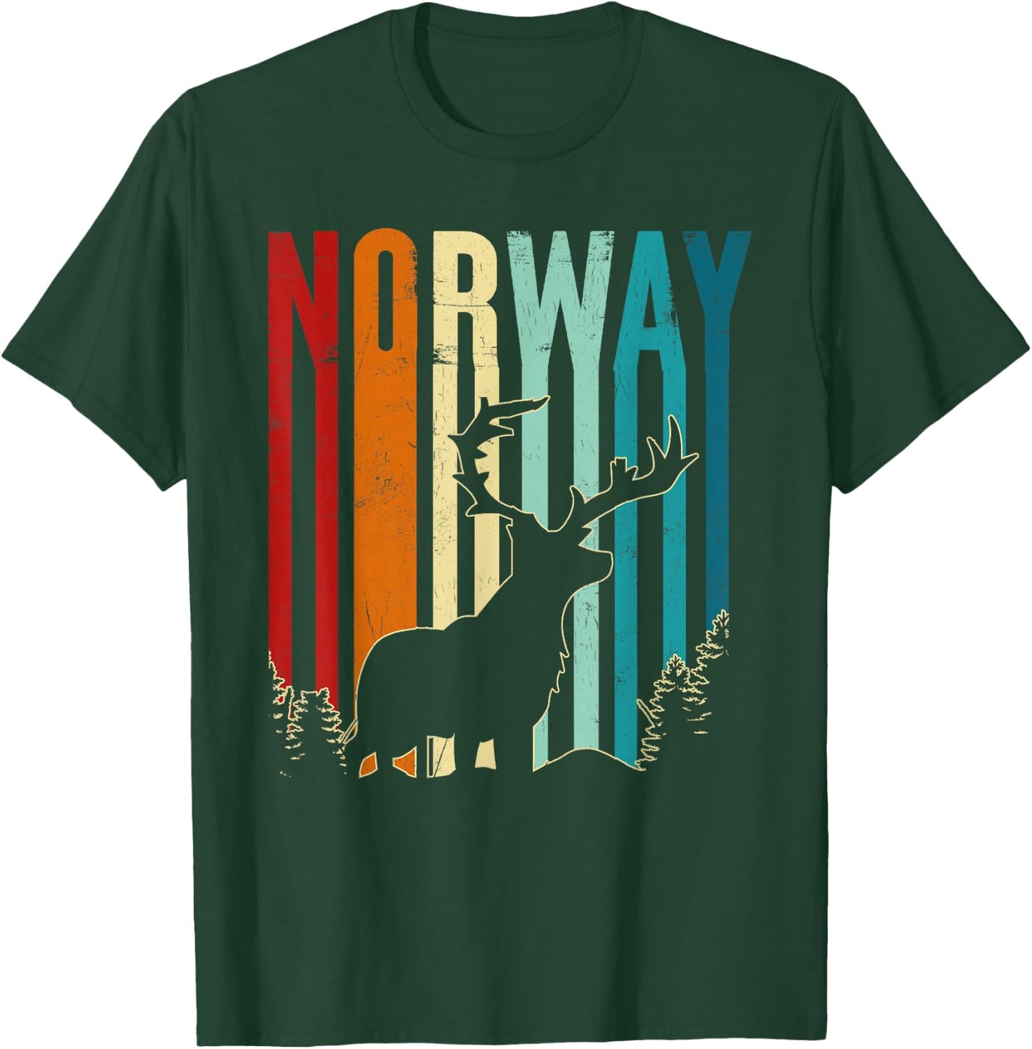 Vintage Norwegian Reindeer Retro Reindeer Norway Souvenir T-Shirt - T-Shirt | Forest