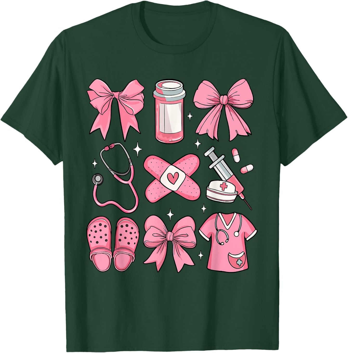 Nurse Valentines Day Coquette Bow Valentine Nurse RN PCT CNA T-Shirt - T-Shirt | Forest