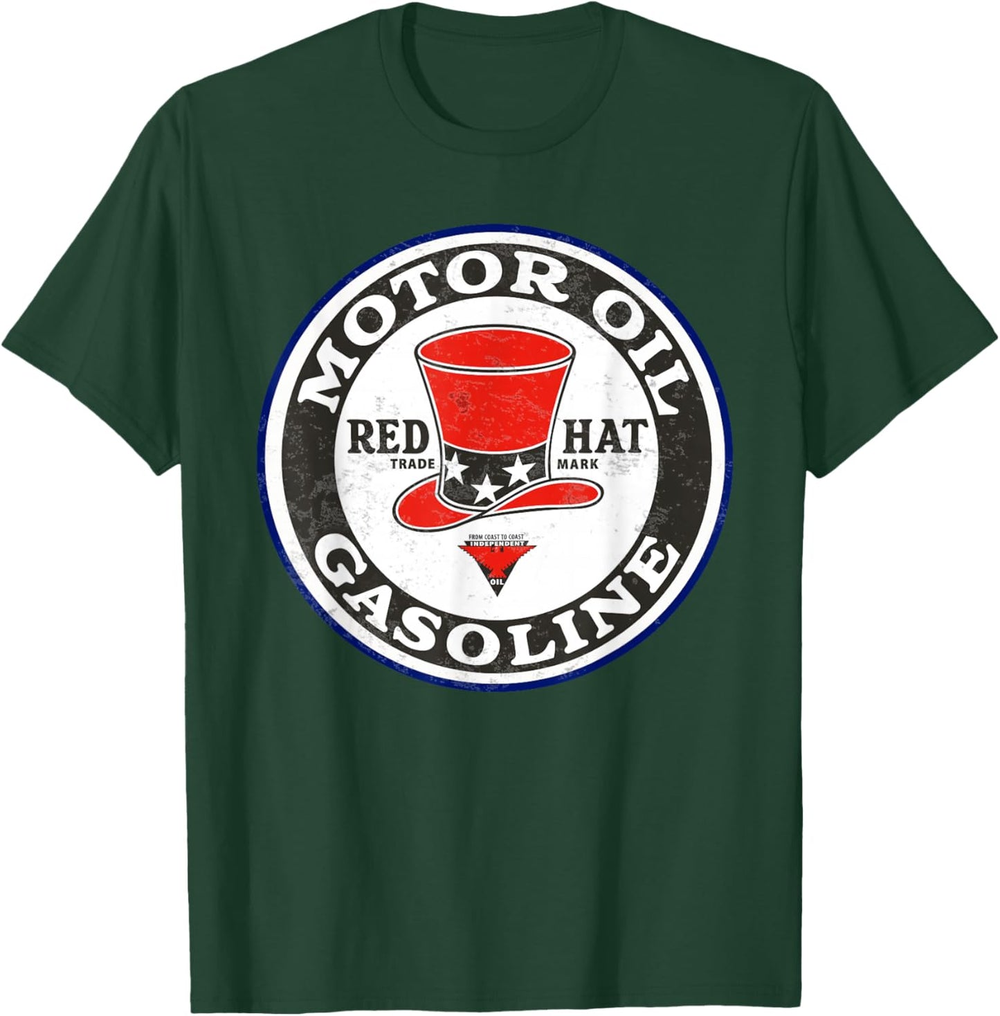 Retro Vintage Gas Station Red Hat Motor Oil Car Bikes Garage T-Shirt - T-Shirt | Forest
