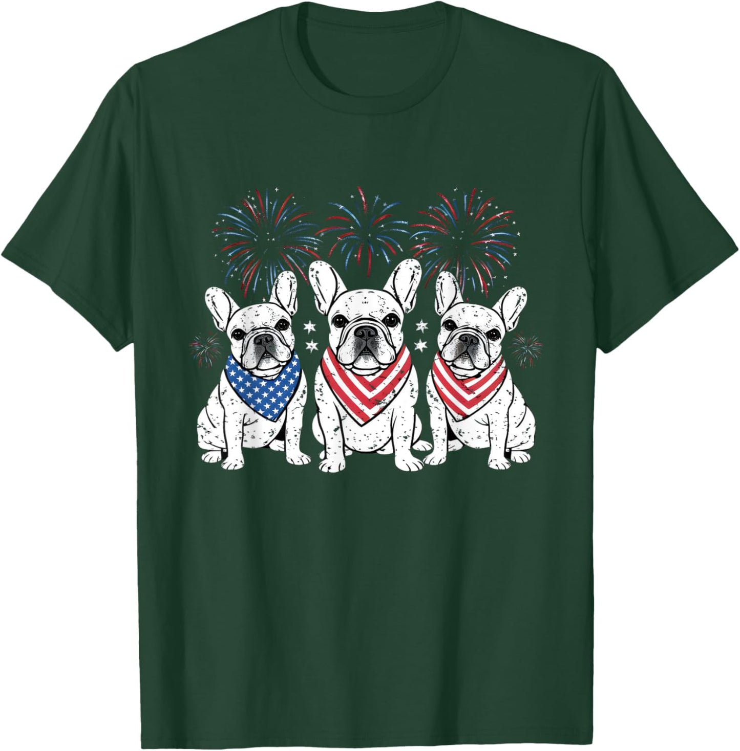 French Bulldog American Flag 4th Of July Independence Day T-Shirt - T-Shirt | Forest