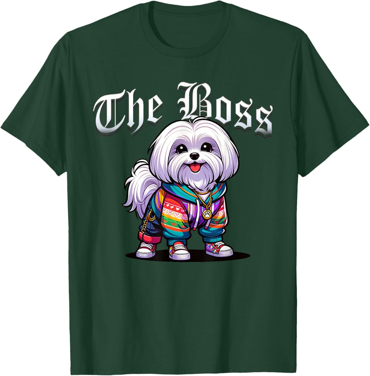 Maltese Dog The Boss Cool Jacket Outfit Dog Mom Dad Women Kids T-Shirt - T-Shirt | Forest