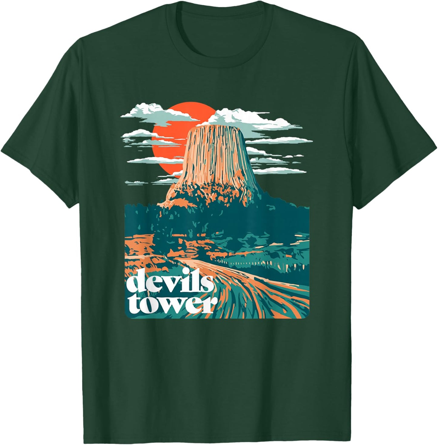 Retro Devils Tower Monument Vintage Design Graphic T-Shirt - T-Shirt | Forest