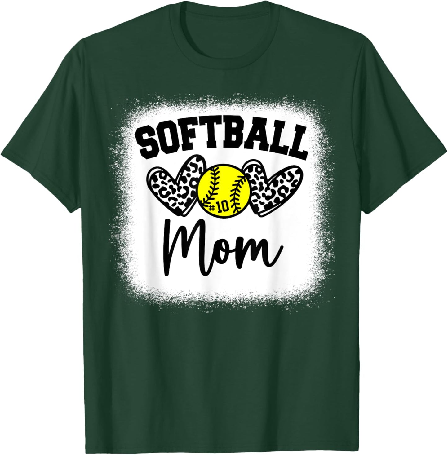 Custom Softball Mom Number 10 Heart for Mom T-Shirt - T-Shirt | Forest