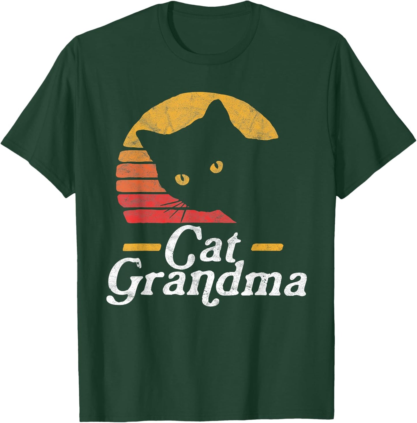 Cat Grandma Vintage Eighties Style Sun Cat Retro Distressed T-Shirt - T-Shirt | Forest