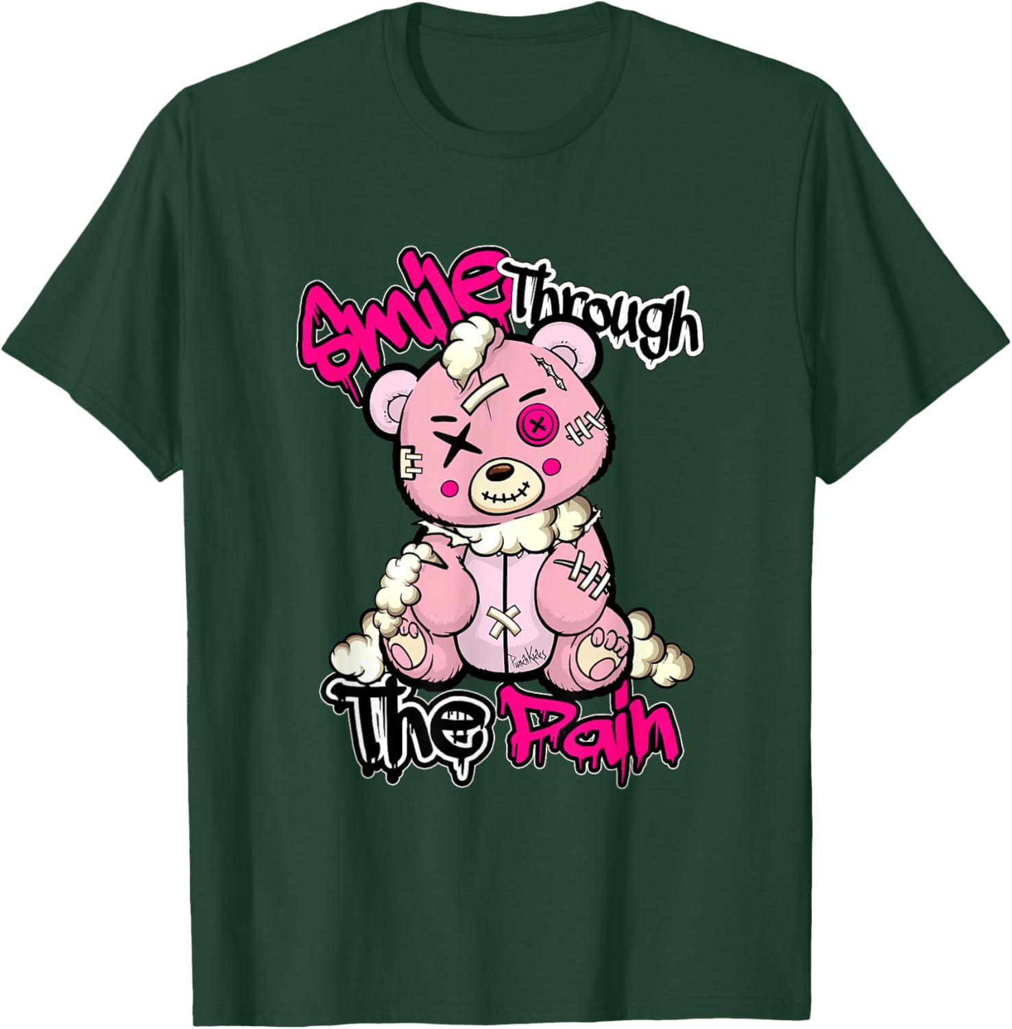Funny Teddy Bear Smile Through The Pain T-Shirt - T-Shirt | Forest