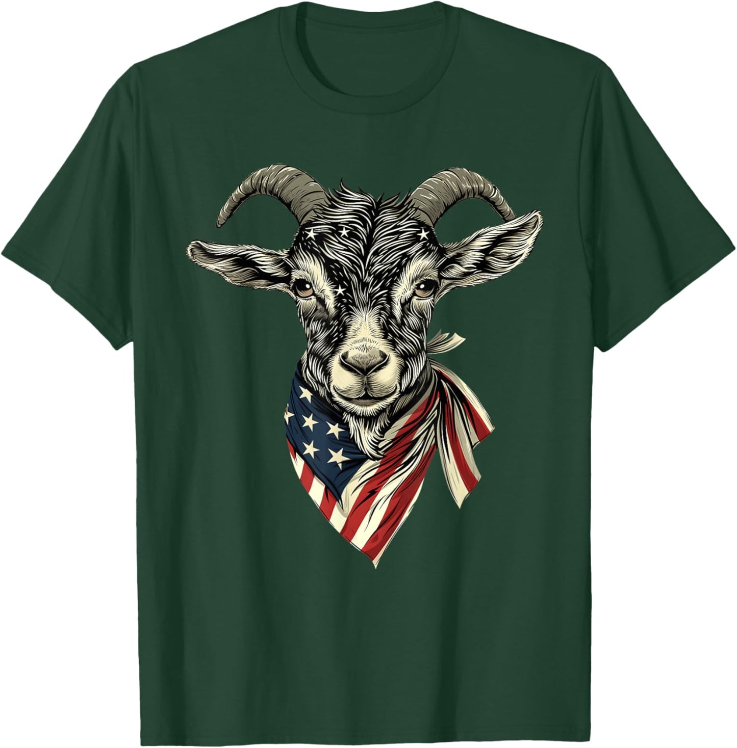 Cool Goat with Bandana and USA Flag Kids Men T-Shirt - T-Shirt | Forest