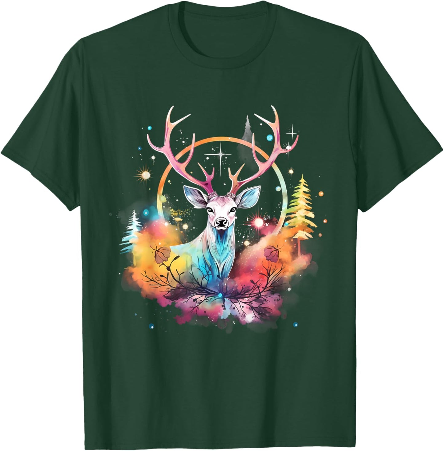 Deer Colourful Floral Motif Forest Nature Animal Lovers T-Shirt - T-Shirt | Forest